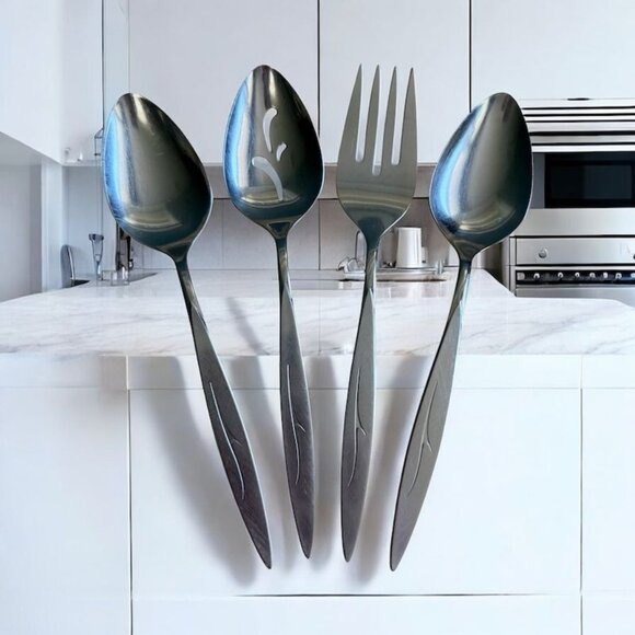 4 Pc Fantasy Serving Set 1881 Rogers Oneida 8-1/4" Atomic MCM Spoon Forks Slotte - Picture 1 of 10